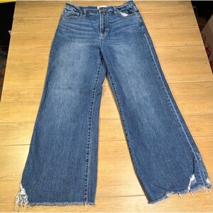 Dear John Fiona Wide Leg Jeans Medium Wash High Rise Raw Hem Denim Distressed